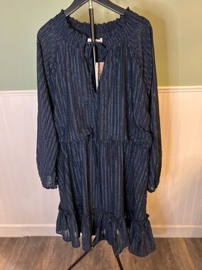 NWT- A Beautiful Soul Navy Long-Sleeve Smocked Neck Tiered Dress size B - 18/20